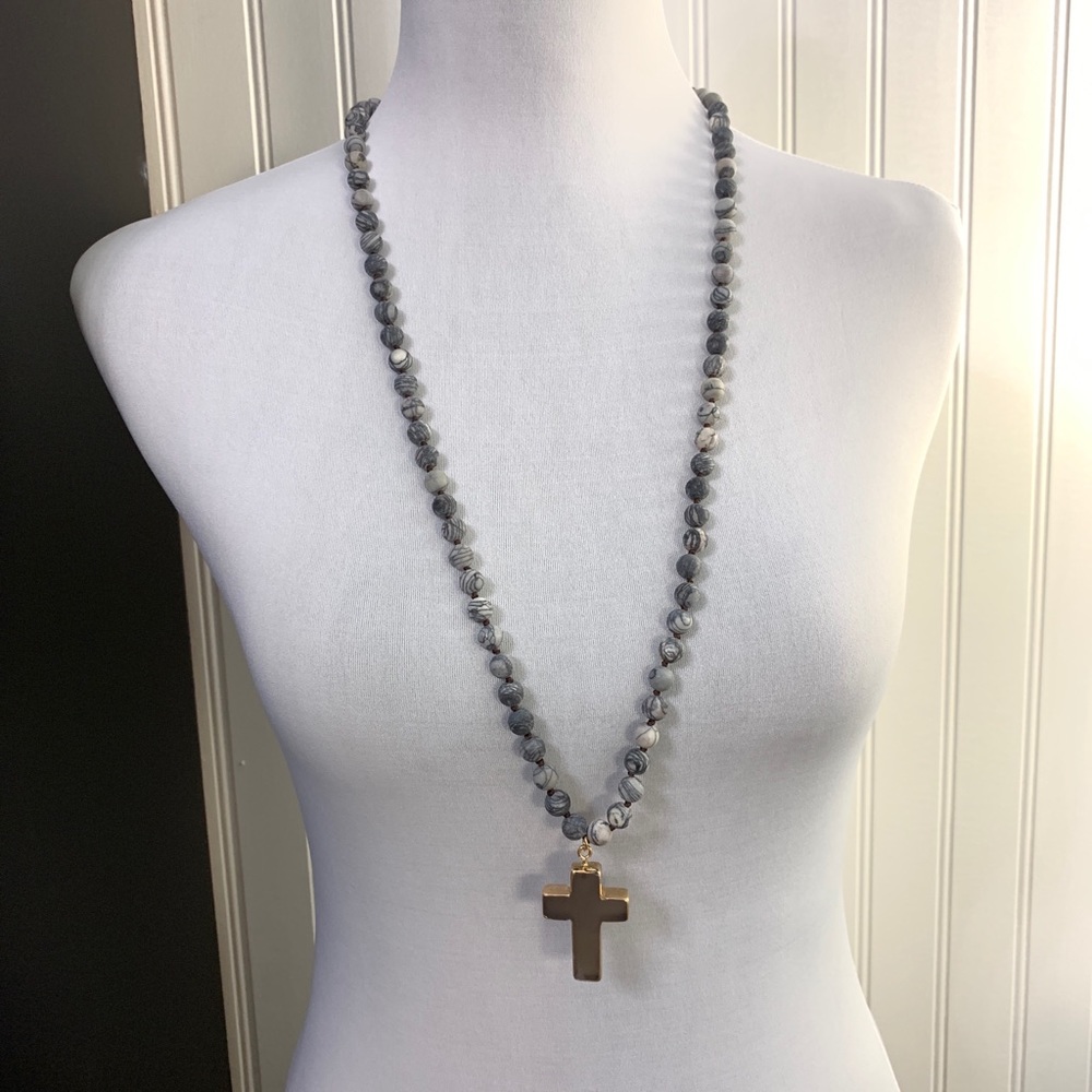 36 Inch Beaded Long Cross Necklace, NWT